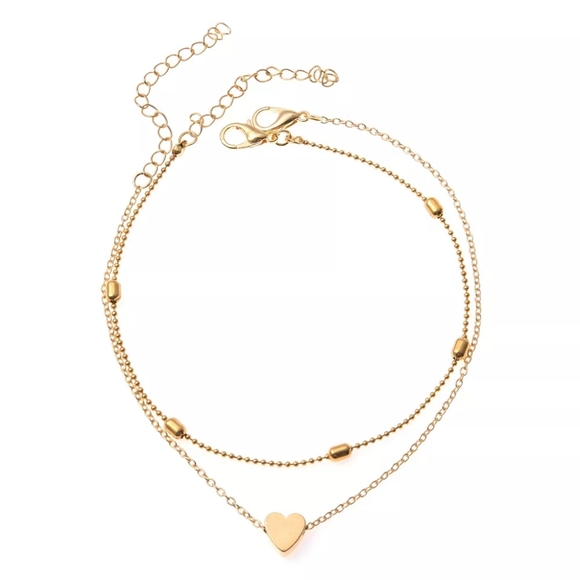 Boutique Jewelry - NEW Gold Double Layer Heart Ball Ankle Bracelet